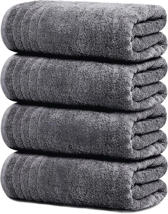 Set di 4 asciugamani da bagno extra grandi 76 x 152 cm, 100% cotone, più grandi e leggeri, asciugano più velocemente, super soffici e assorbenti, perfetti per la stanza da bagno, grigio scuro