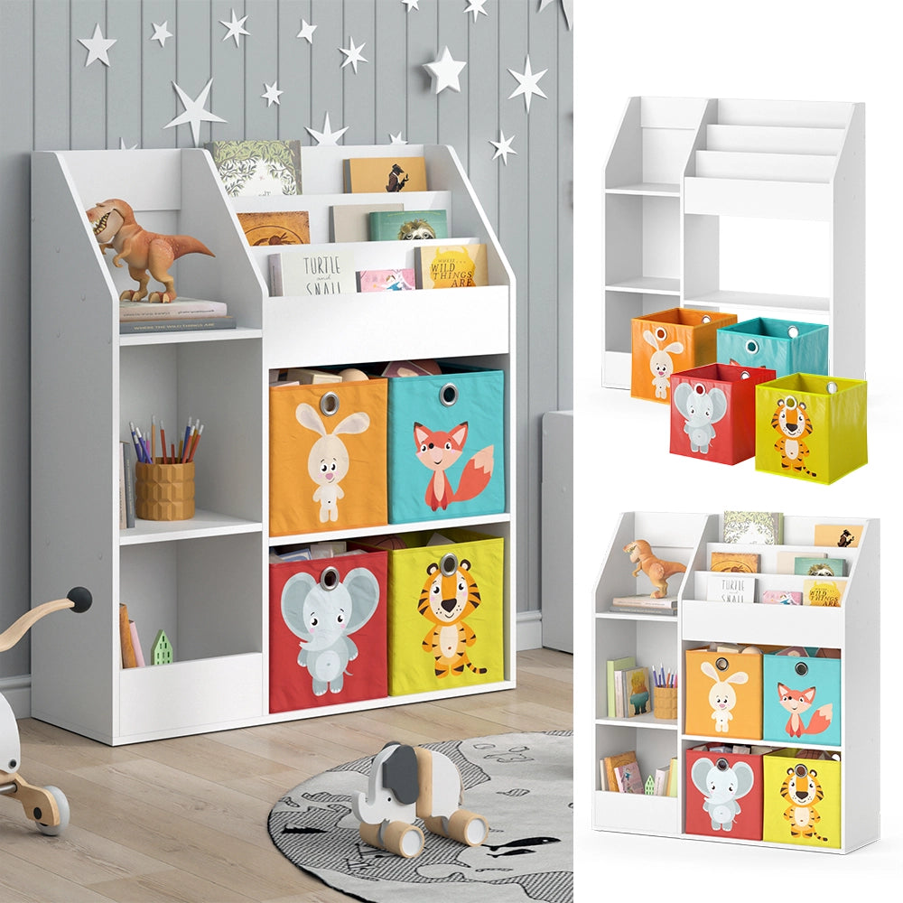 Vicco Libreria bambini Bianco 100.4 x 114.2 cm con 4 scatole pieghevoli (colorate)