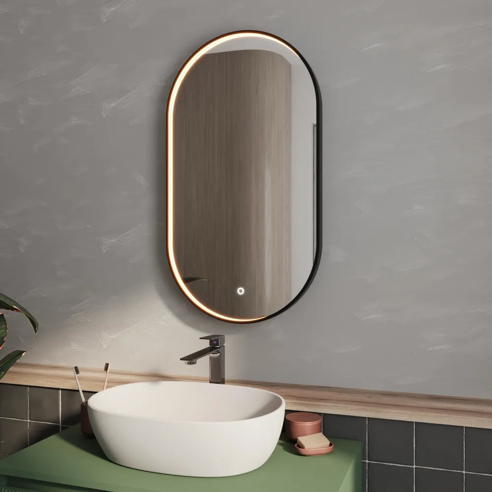 Specchio led retroilluminato 50x100cm con cornice nero opaco luce calda, neutra, fredda e anti-appannamento | Chara