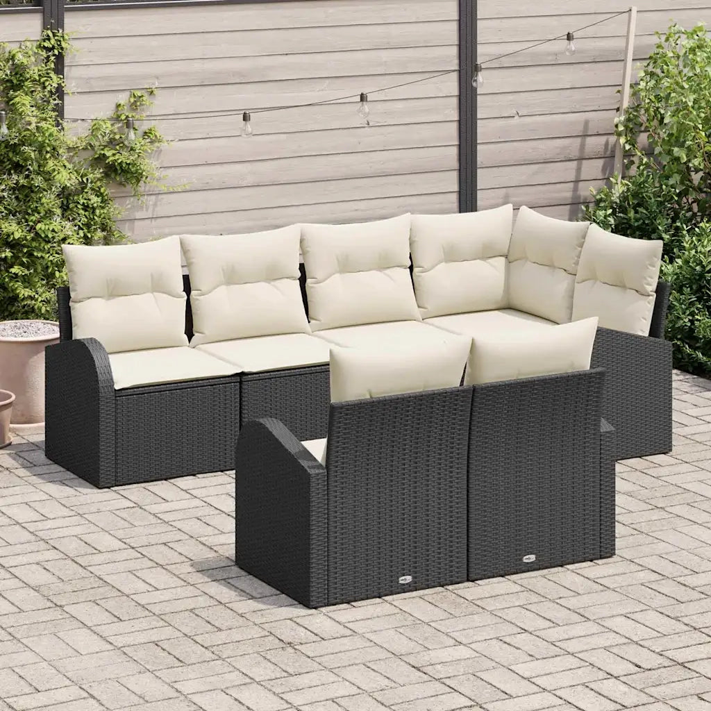 Set Divano da Giardino 7 pcs Nero e Bianco polyrattan
