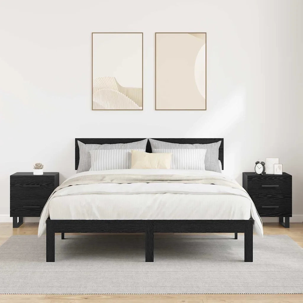 Set di 2 Comodini | Armadio da Notte | Mobiletto da notte Rovere Nero 40 x 35 x 47,5 cm