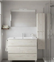 Mobile Bagno BALDER Già Montato 3 cassetti con piedini, lavabo e specchio Bianco nordico 80x45 cm con colonna