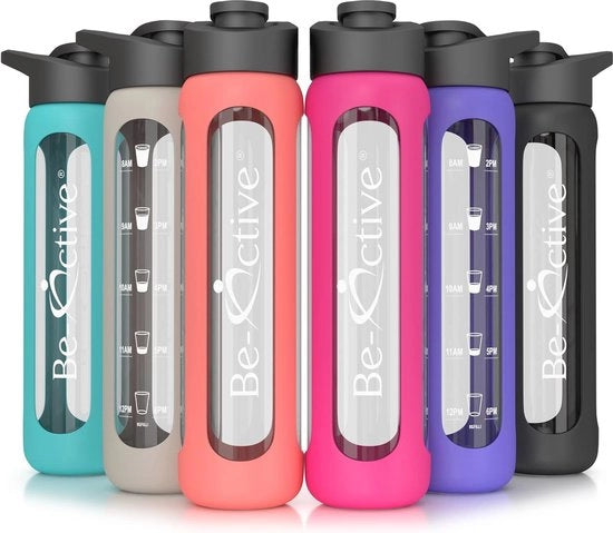 Bicchiere in vetro riciclabile 700ml con orologio dei pasti e copertura in silicone