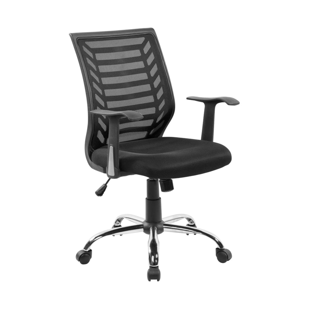 Sedia da ufficio Camaleonte, Sedia operativa a rete con braccioli, Seduta ergonomica da ufficio, 59x60h93/103 cm, Nero