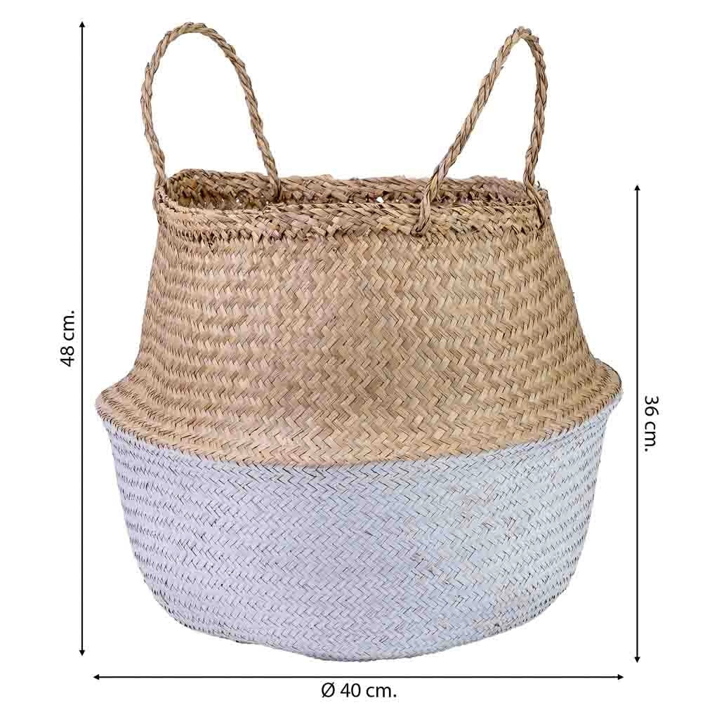 Cestino naturale con manici, vernice bianca, D40x36/48h cm