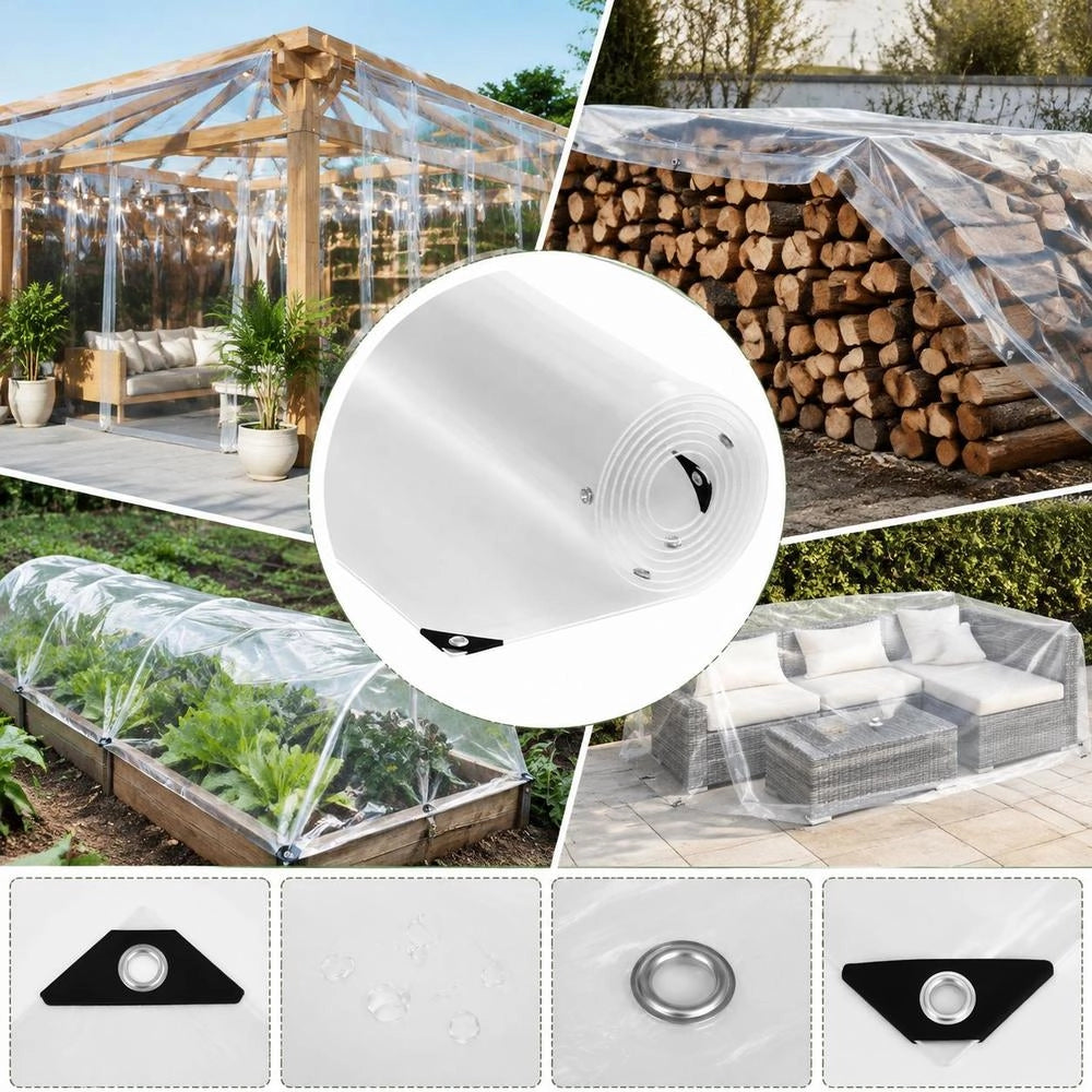 Telo trasparente con occhielli, 4x6 m, in PVC, robusto e durevole, ideale per esterni, giardino e balcone