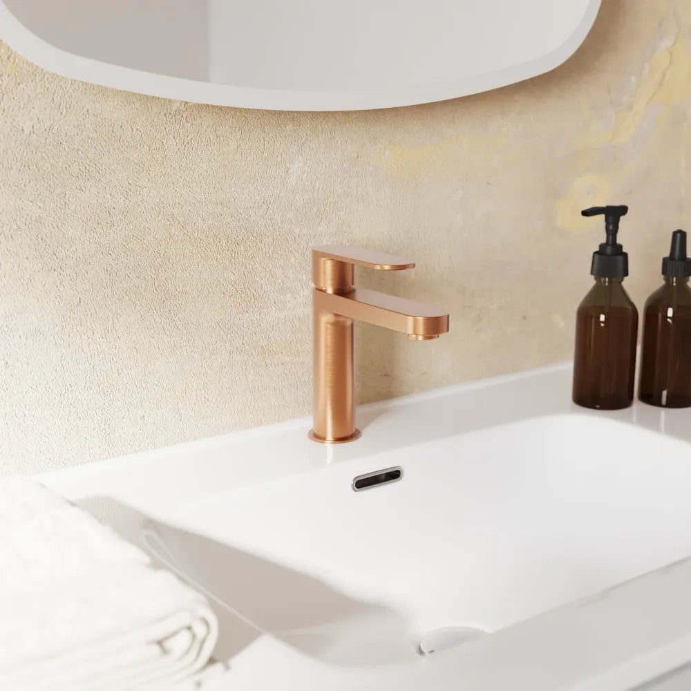 Coppia miscelatori lavabo 16cm e bidet rame spazzolato senza scarico | Margot