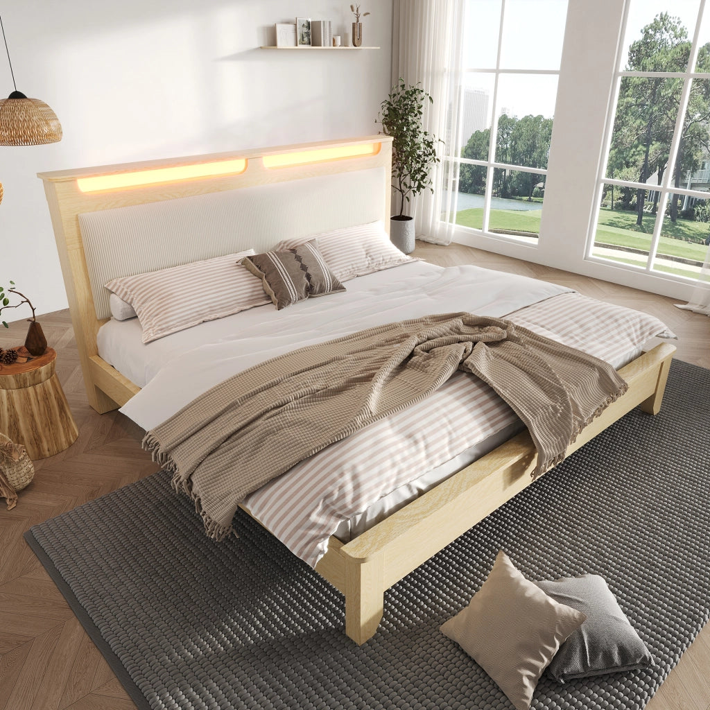 Letto matrimoniale 140 × 200 cm con materasso e testiera illuminata