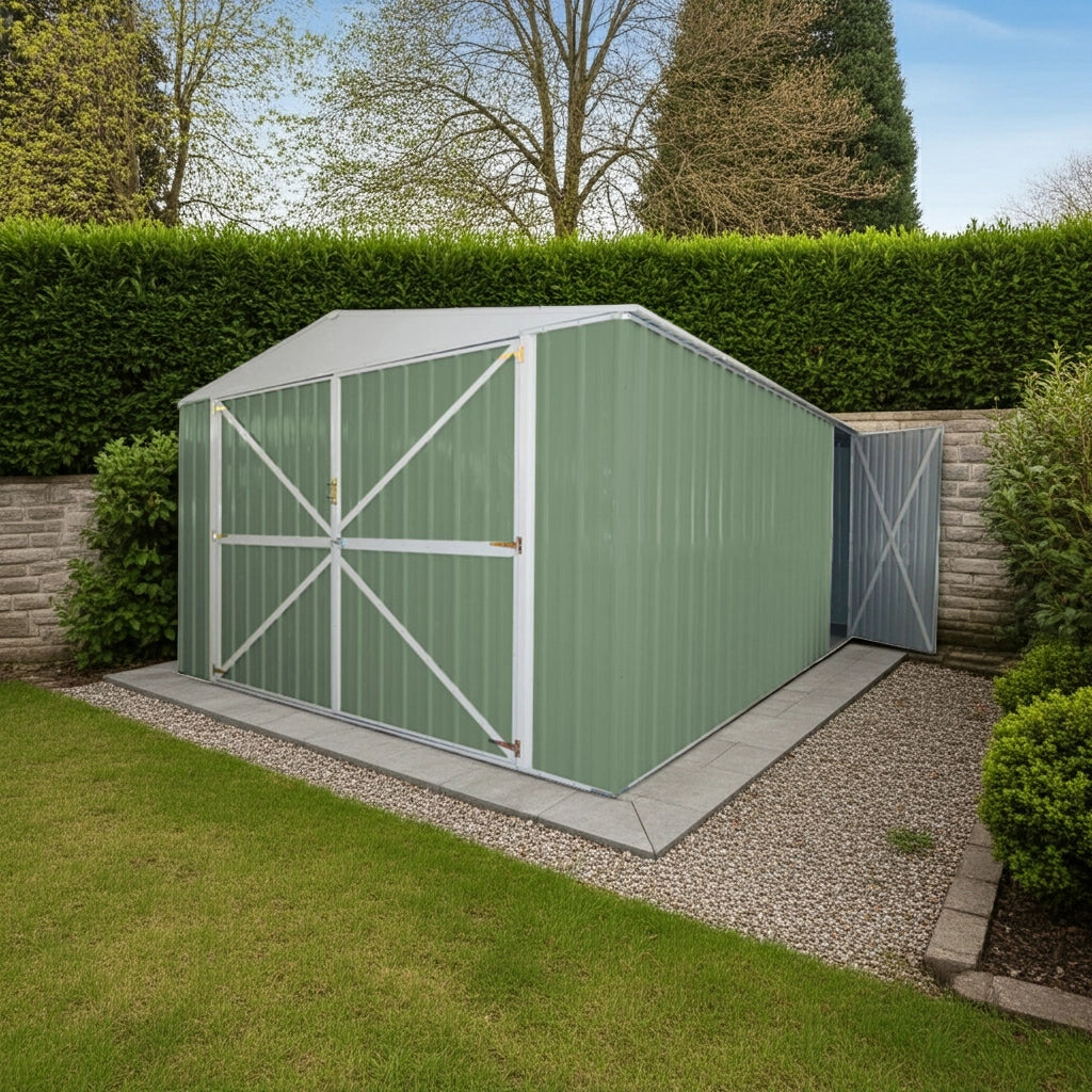 Box garage lamiera deposito in Acciaio Zincato 360x600cm x h2.32m - 346KG - 21,6mq - VERDE