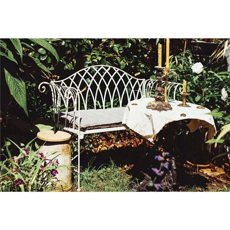 PANCA ANNETTE IN ACCIAIO VERNICIATO A POLVERE BIANCO ANTICO 128 X 40 X H93 CM