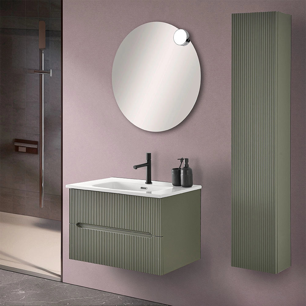 Mobile bagno sospeso 80 cm verde opaco cannettato Bali