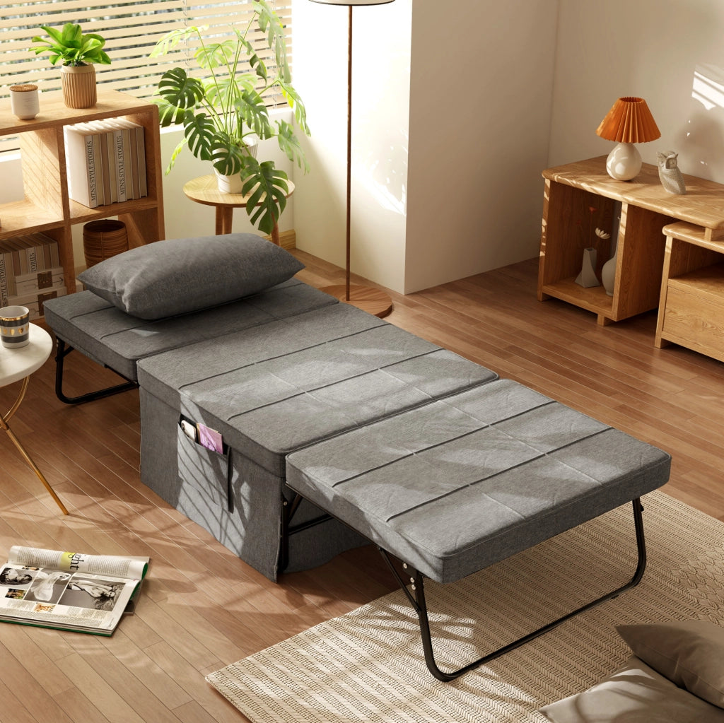 Letto pieghevole 4 in 1 in acciaio; schienale regolabile a 5 livelli; grigio; 188x75x38 cm