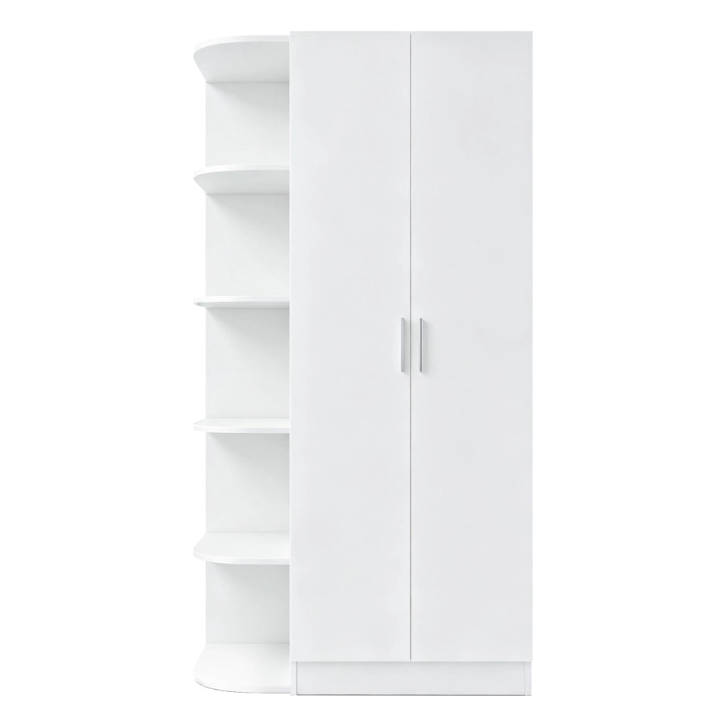 Armadio guardaroba 90 × 55 × 170 cm con 2 ante, ripiani e cassetti, in MDF, metallo e compensato, bianco