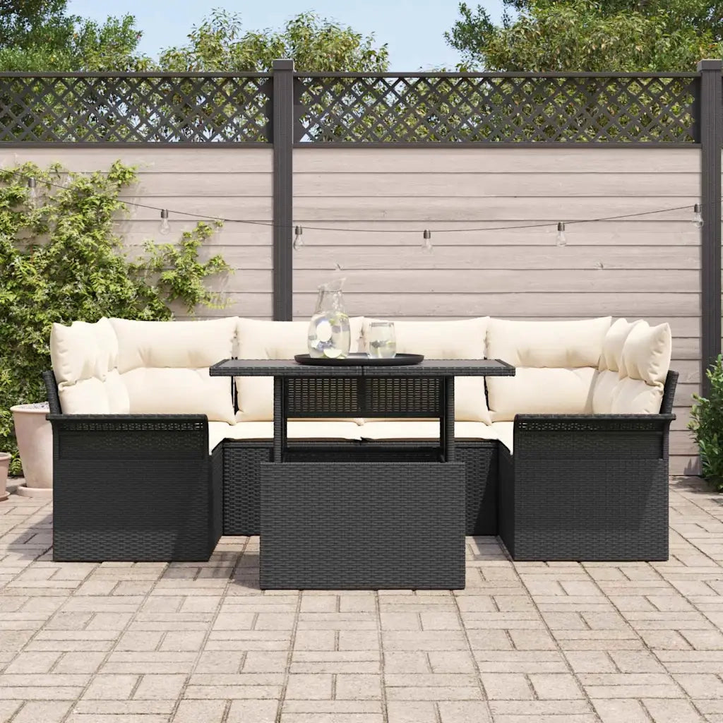 Set Divano da Giardino con cuscino 7 pcs Nero Poly Rattan 3348213