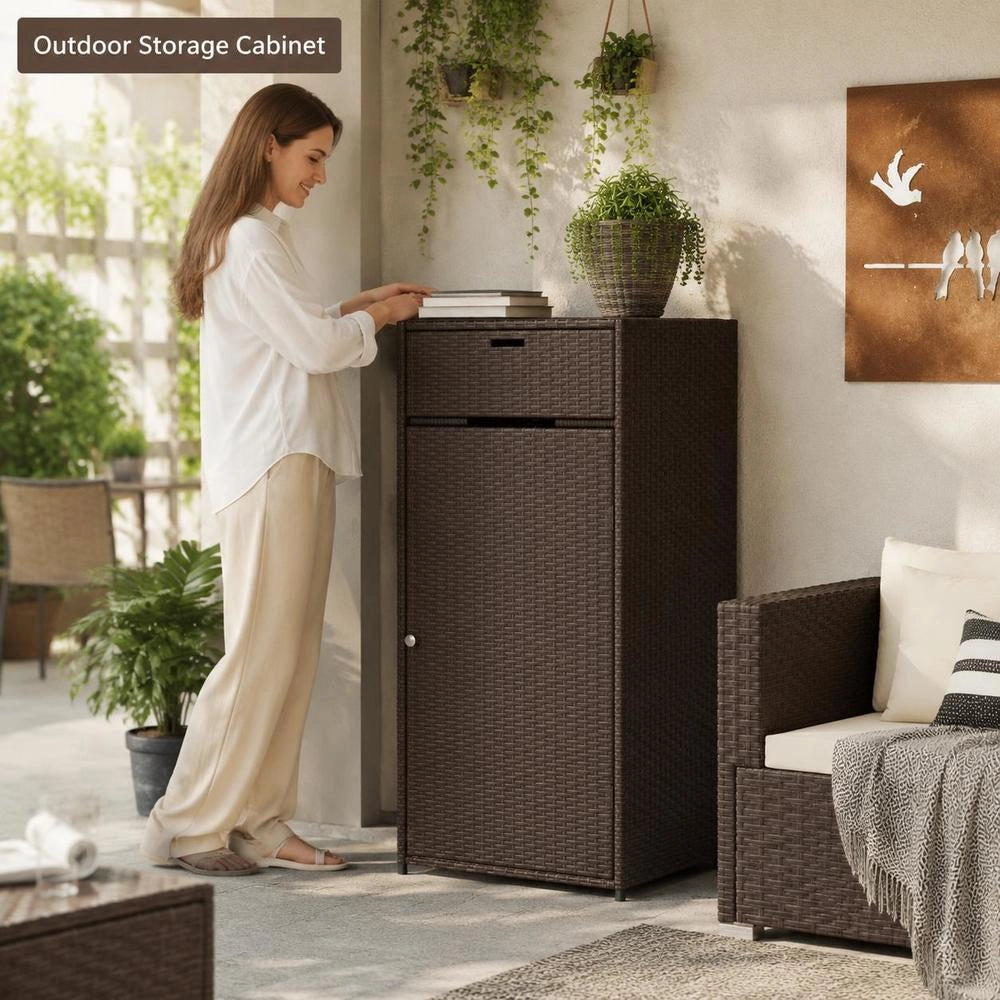 Garden Cabinet, Brown, 55x55x111 Cm, Poly Rattan
