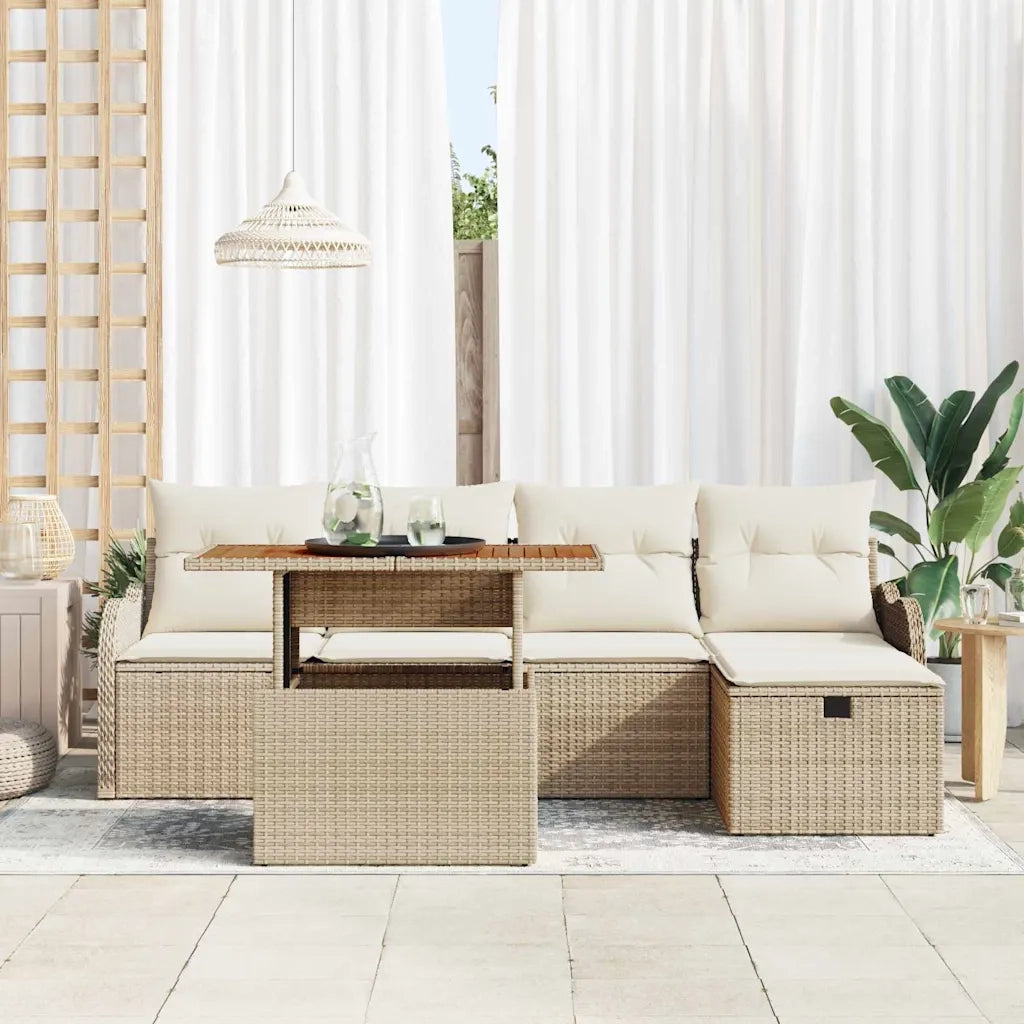 Set Divano da Giardino 6 pcs Beige polyrattan