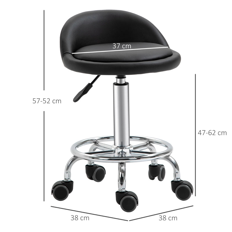 Sedia da Ufficio con Ruote Set da 2 con Schienale, Altezza Regolabile e Poggiapiedi, in Ecopelle, Nero, 38 × 38 × 57-72 cm