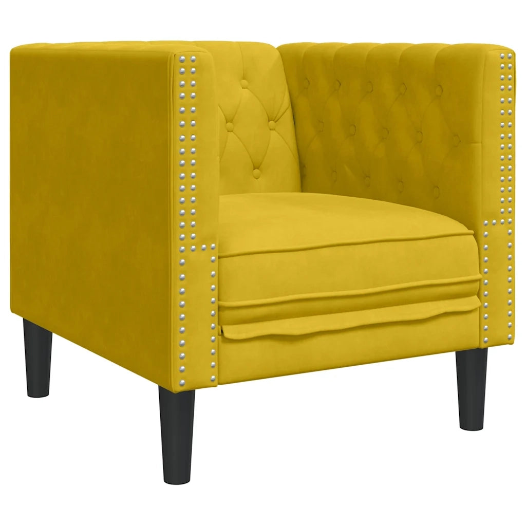 Set Divani Chesterfield 3pz con Cuscini Giallo Velluto