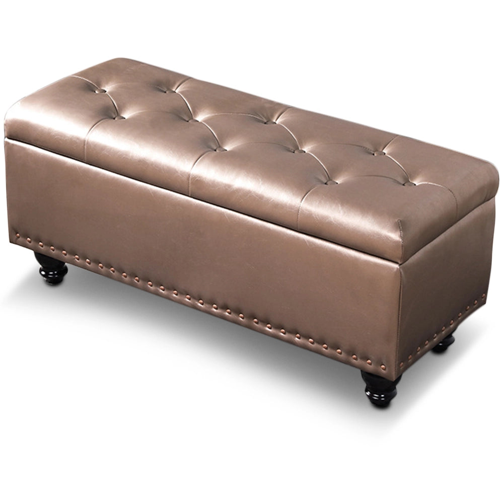 Pouf Panca Contenitore Ecopelle Cassapanca Capiente Divanetto Divano Champagne