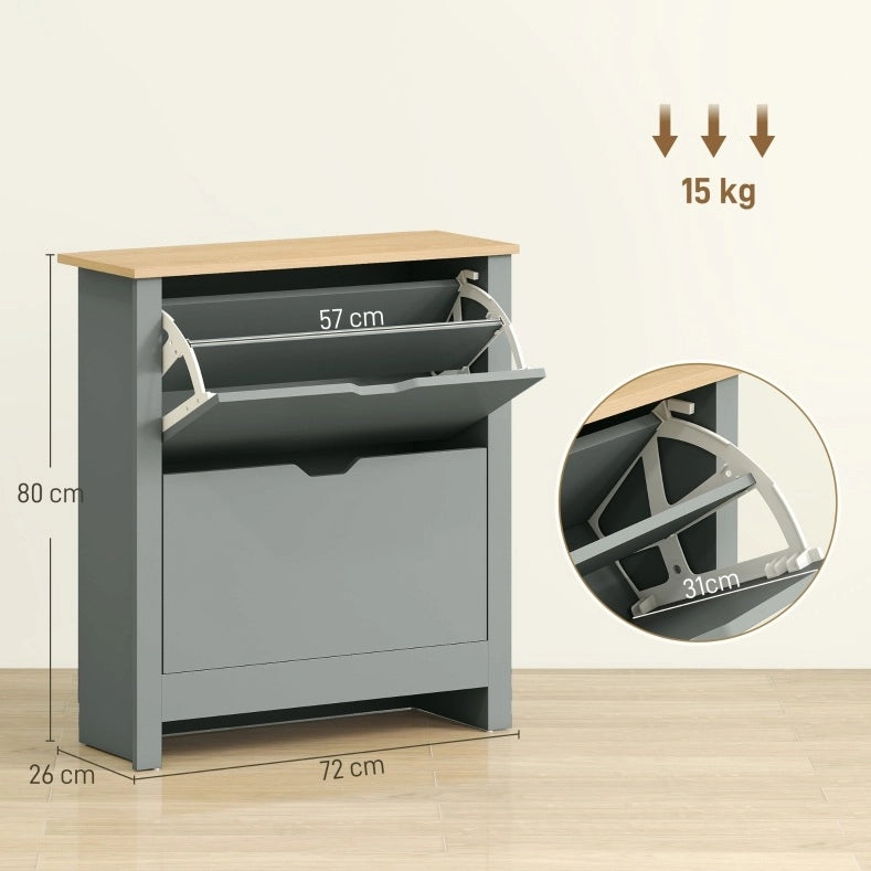 Scarpiera grigio chiaro a 2 ante ribaltabili con ripiani regolabili, 72 x 26 x 80 cm