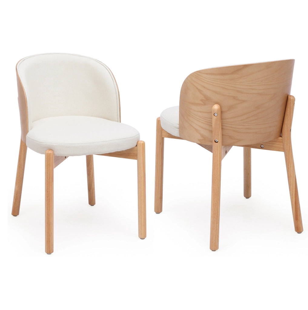 Set di 4 sedie da pranzo in legno di caucci¨´ e lino naturale con impiallacciatura di frassino