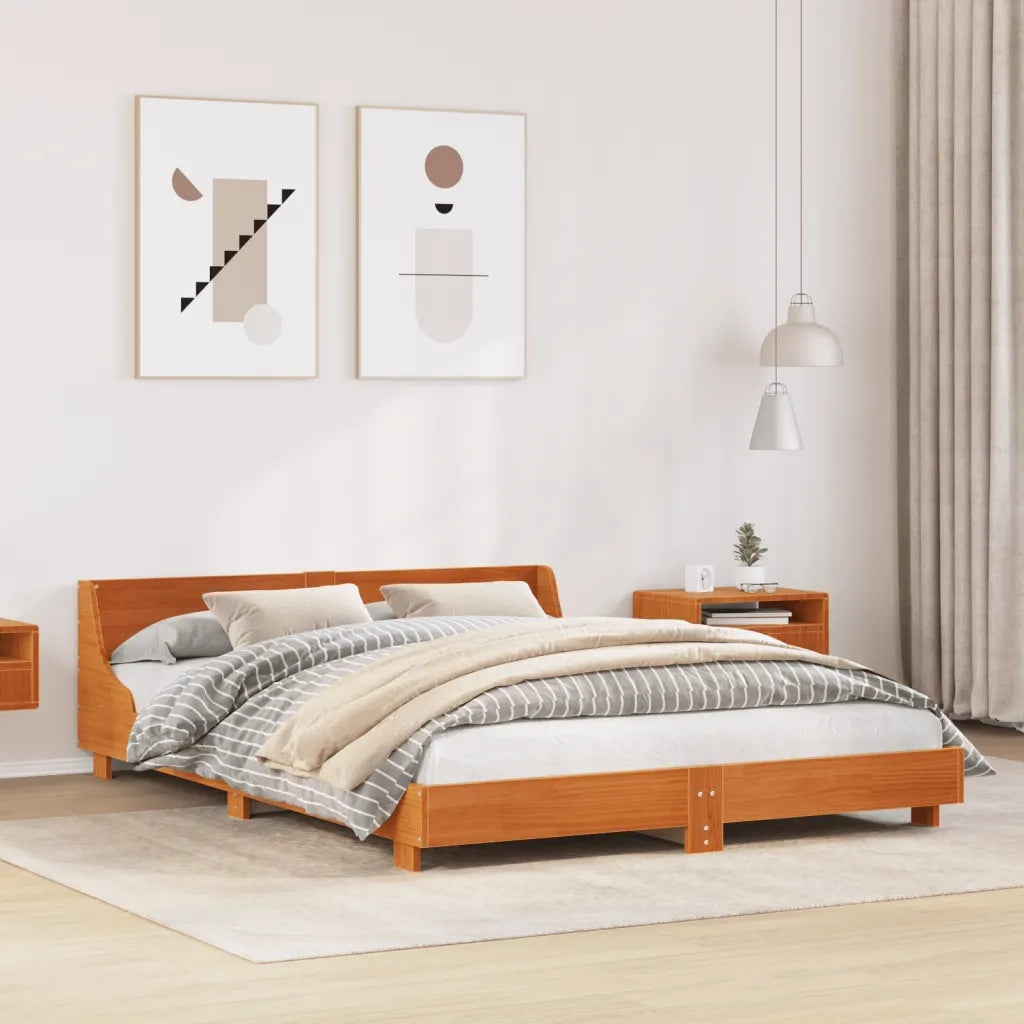 Letto senza Materasso-Struttura Letto Marrone Cera 140x190 cm in Legno di Pino 546675