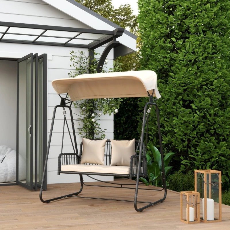 Altalena Hollywood a 2 posti con parasole regolabile in rattan per giardino e balcone color kaki