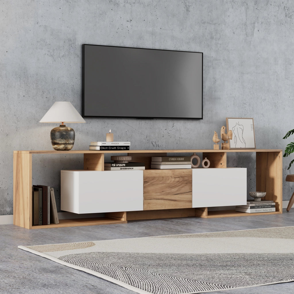 Mobile porta TV bianco e legno naturale 180 cm