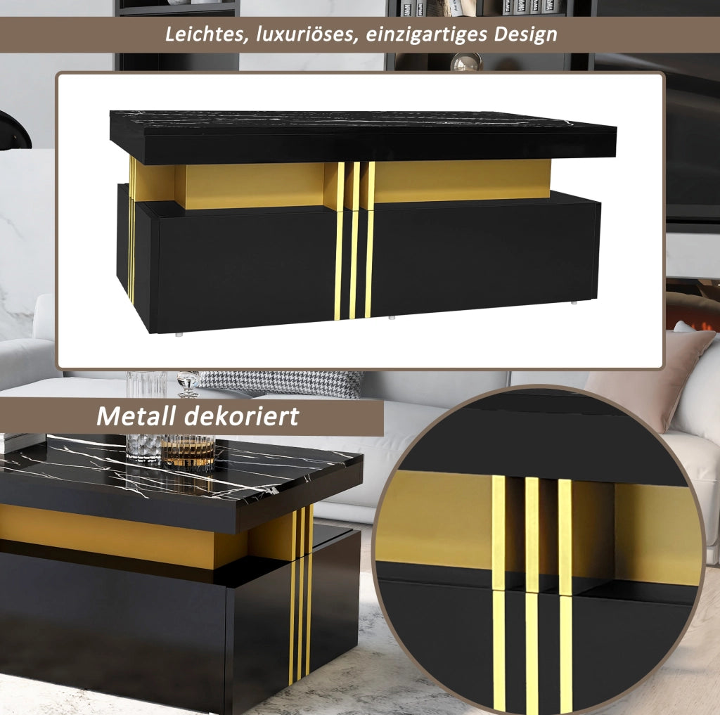 Tavolino da caffè nero 100x50 cm con 2 cassetti