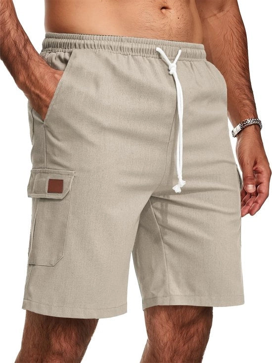 Shorts uomo corti - Lino leggero Bermuda - Shorts estivi con tasche - Pantalon da spiaggia con cintura regolabile - Comodo e respirabile - Shorts uomo