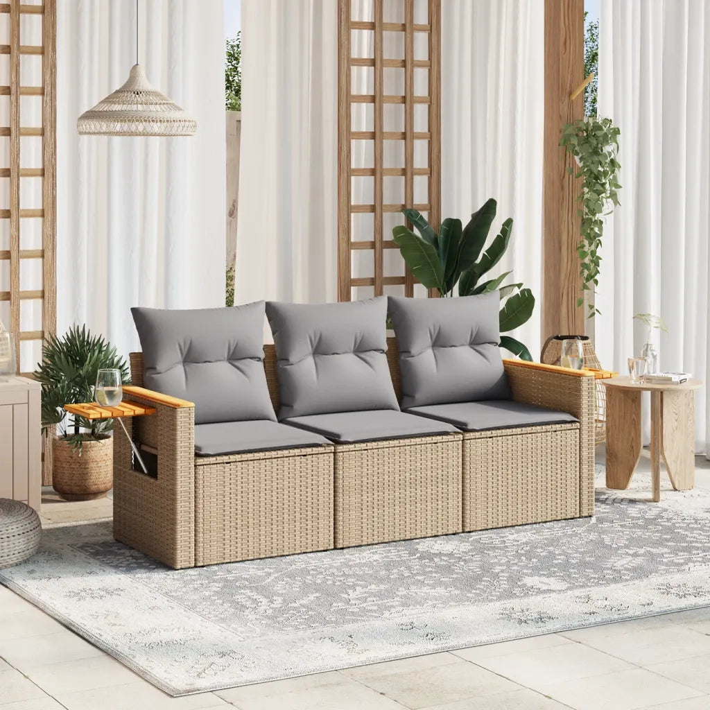 Set Divano da Giardino 3 pz con Cuscini-Sofa da Giardino-Divanetto da esterno Beige in Polyrattan 853721
