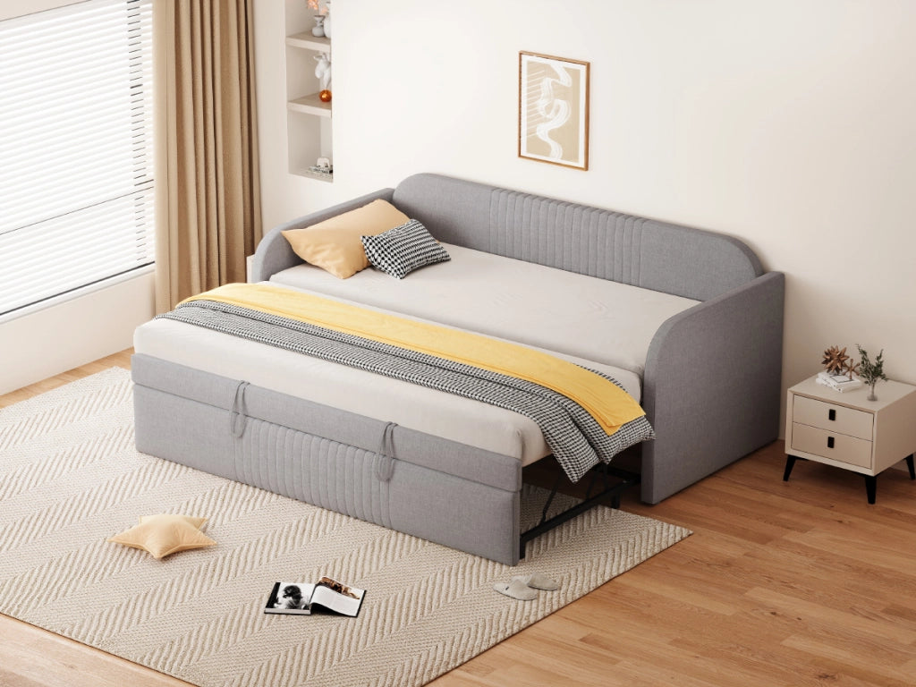 letto imbottito lino grigio chiaro 90 x 190 cm
