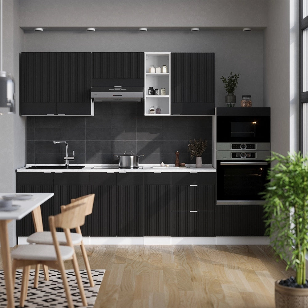 Cucina componibile Fame-Line Nero rigato/Bianco 280 cm, PL Antracite Vicco