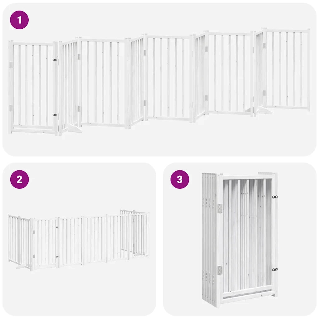 Cancello Cani Porta Pieghevole Bianco 9 Pannelli 450 cm Pioppo CFW9397145