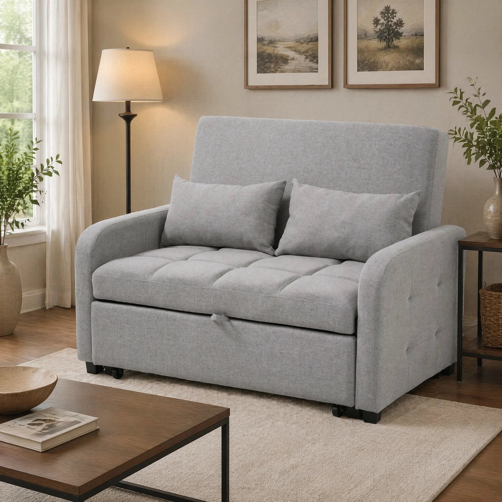 Divano letto estraibile 110x180 cm con schienale regolabile a 3 posizioni grigio antico