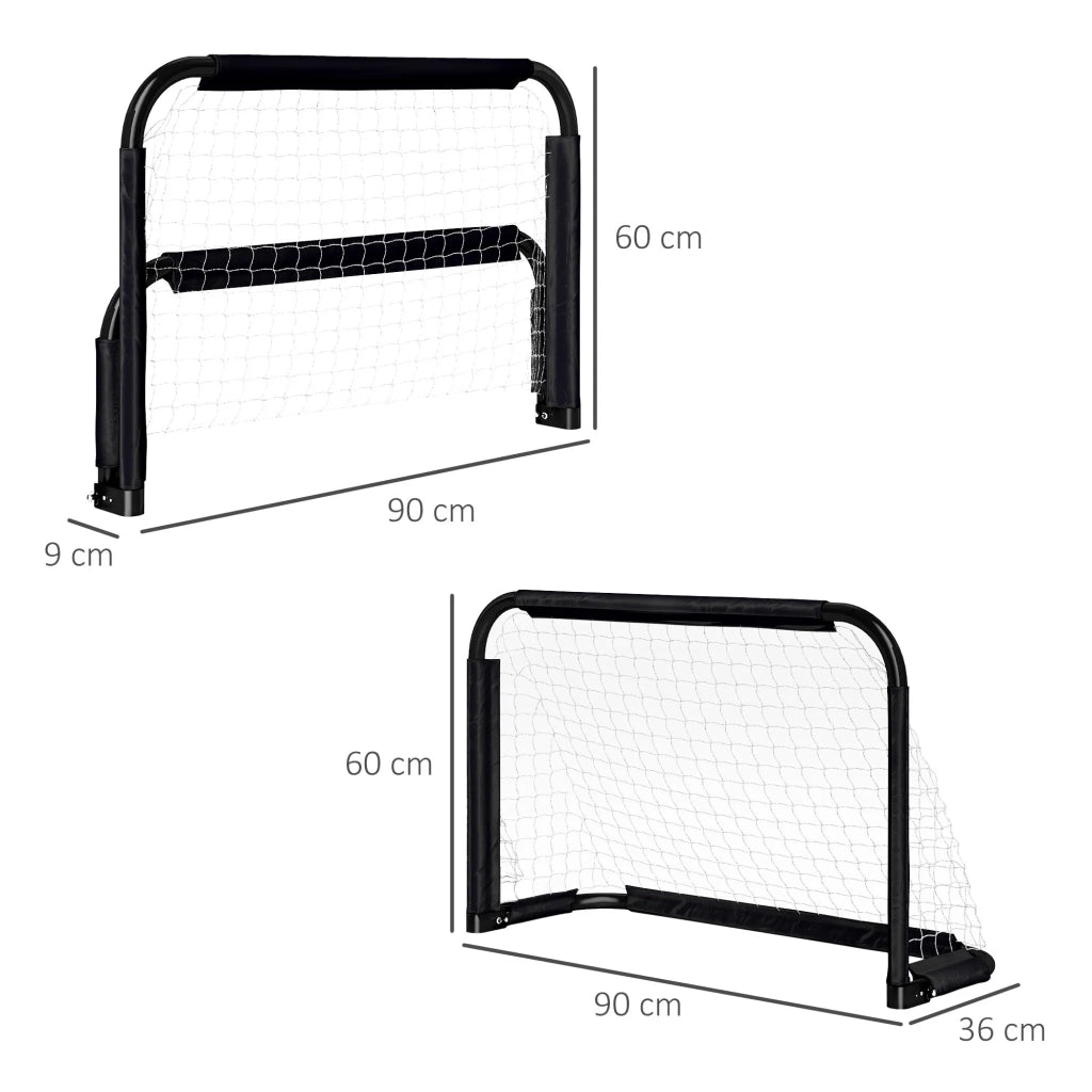 Set da 2 porte da calcio pieghevoli con telaio in metallo, 90x36x60 cm, nere, per bambini e adulti, giardino