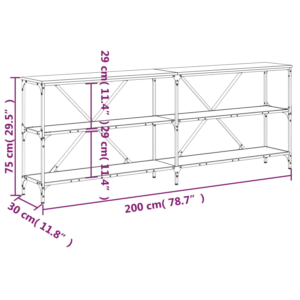 Tavolino Consolle | Tavolo d'Ingresso Nero 200x30x75 cm Legno Multistrato e Ferro