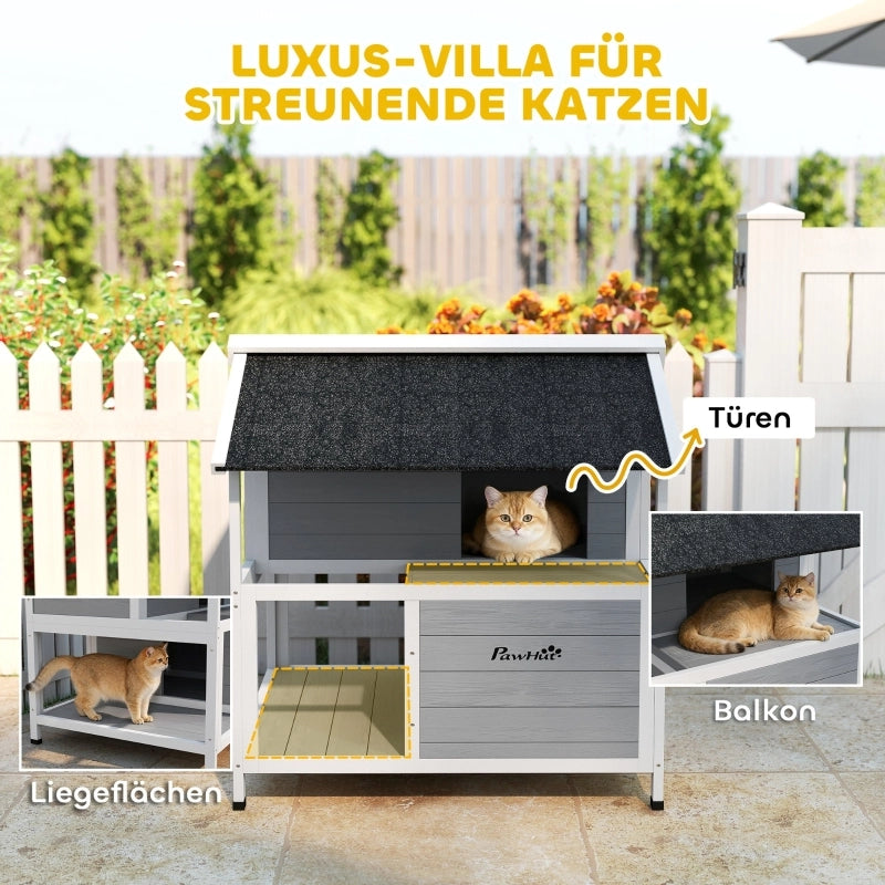 Casetta per gatti da esterno isolata con tetto in asfalto inclinato; legno di abete grigio 80 × 93.2 × 95.2 cm