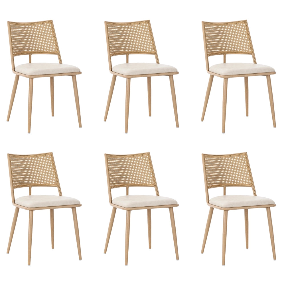 Set di 6 sedie da pranzo in rattan con seduta in PU per soggiorno e sala da pranzo - beige