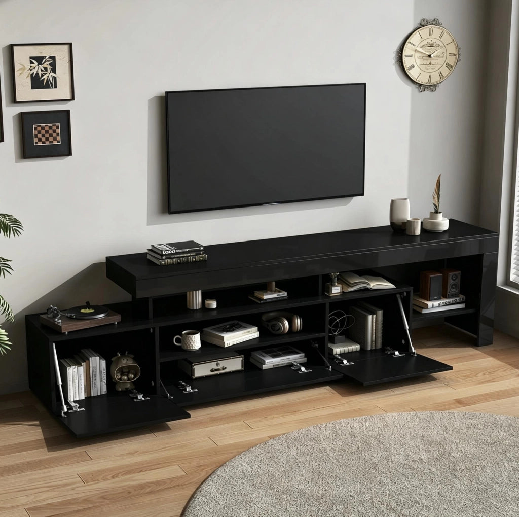 Mobile TV LED 192 x 37 x 53 cm nero lucido per TV fino a 85 pollici