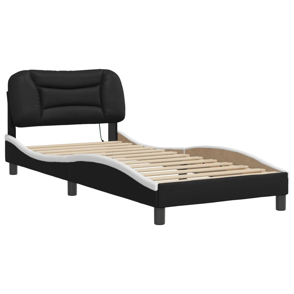 Letto singolo | Letto per adulti | Giroletto con LED senza Materasso Hvar Nero e Bianco 90x190 cm