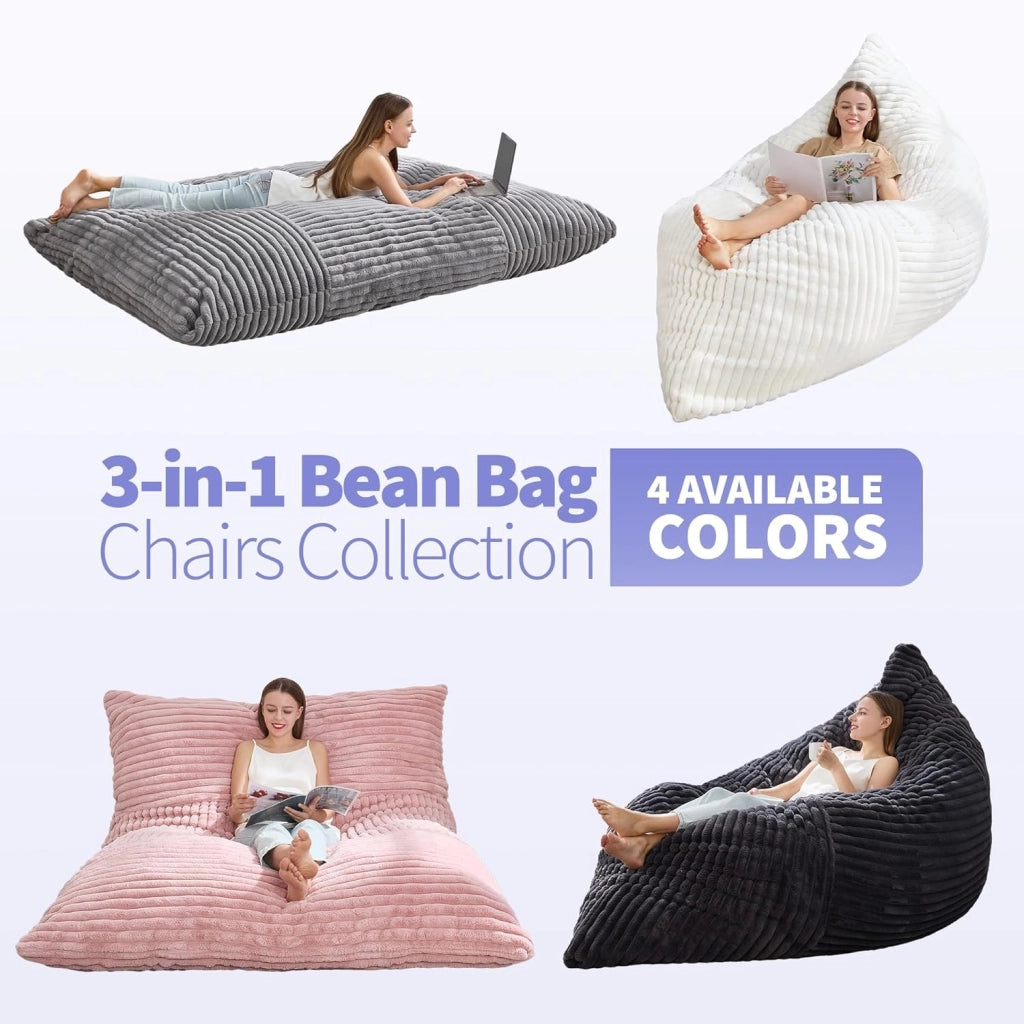 Poltrona pouf convertibile con funzione letto e divano in velluto a coste grigio chiaro