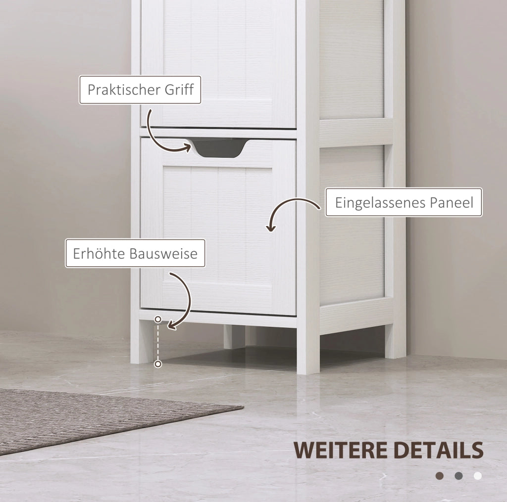 Mobiletto da bagno alto bianco con 3 cassetti e 2 ripiani aperti, 30x30x142,4 cm