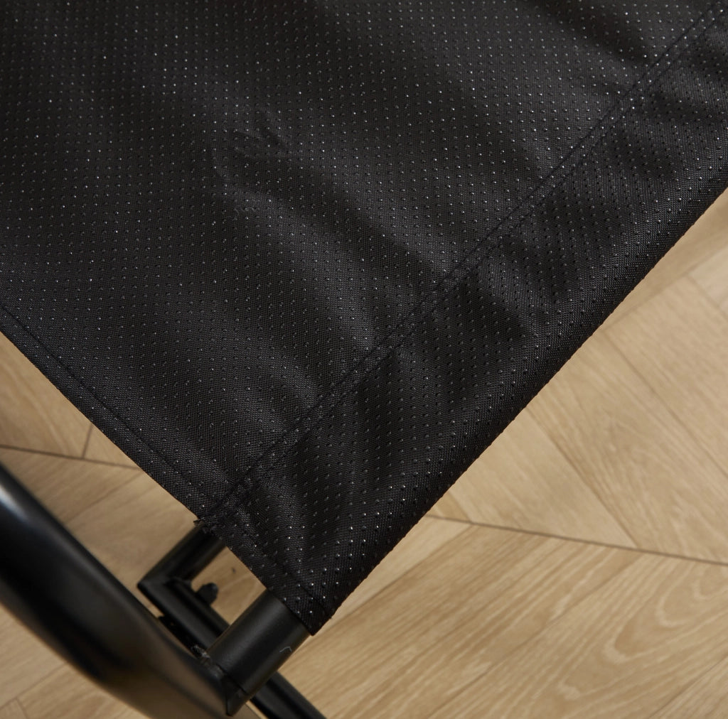 Sedia a dondolo da esterno 116x75x82 cm in acciaio nero con cuscino blu navy