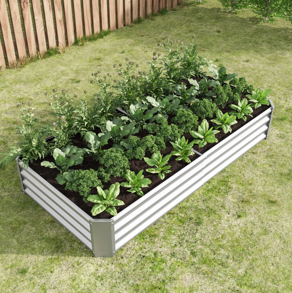 Letto rialzato da giardino in acciaio zincato 180x91x30 cm, senza fondo, ideale per ortaggi, erbe aromatiche e fiori