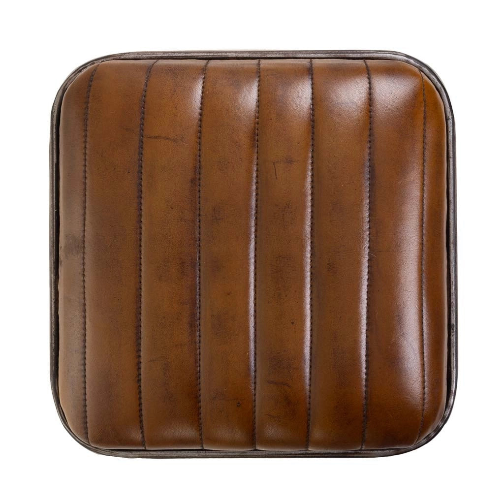 Sgabello metallo e pelle marrone 40x40x75h cm