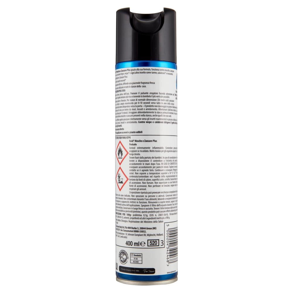 SET 12 RAID MOSCHE E ZANZARE SPRAY INSETTICIDA. ANTIZANZARE E ANTIMOSCHE. AZIONE RAPIDA. 400 ML