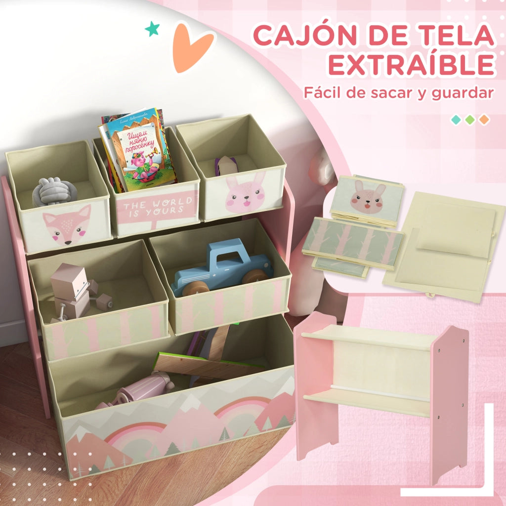 Libreria per bambini con 6 cesti estraibili ¨C zephmum ¨C rosa 63x30x66 cm