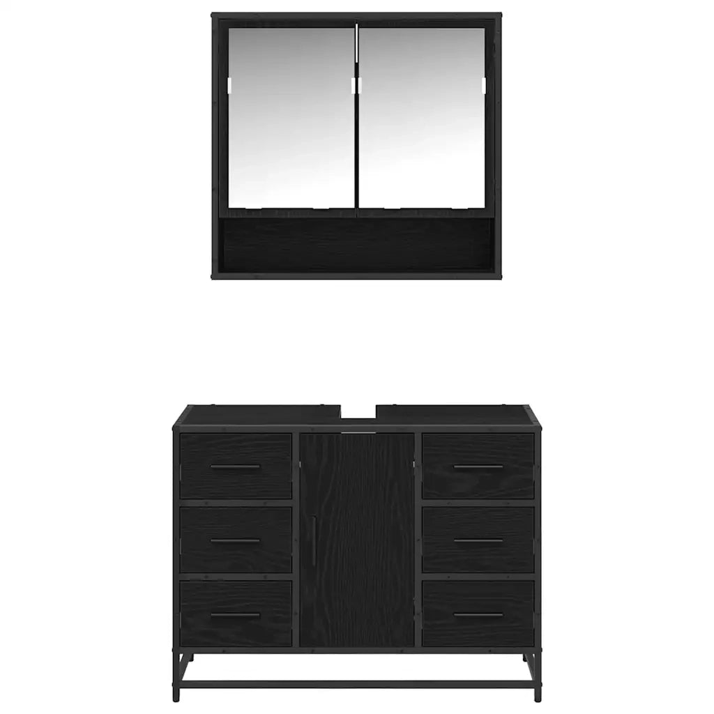 Set di mobili per il bagno 2 pcs Rovere Nero Legno multistrato 3402428