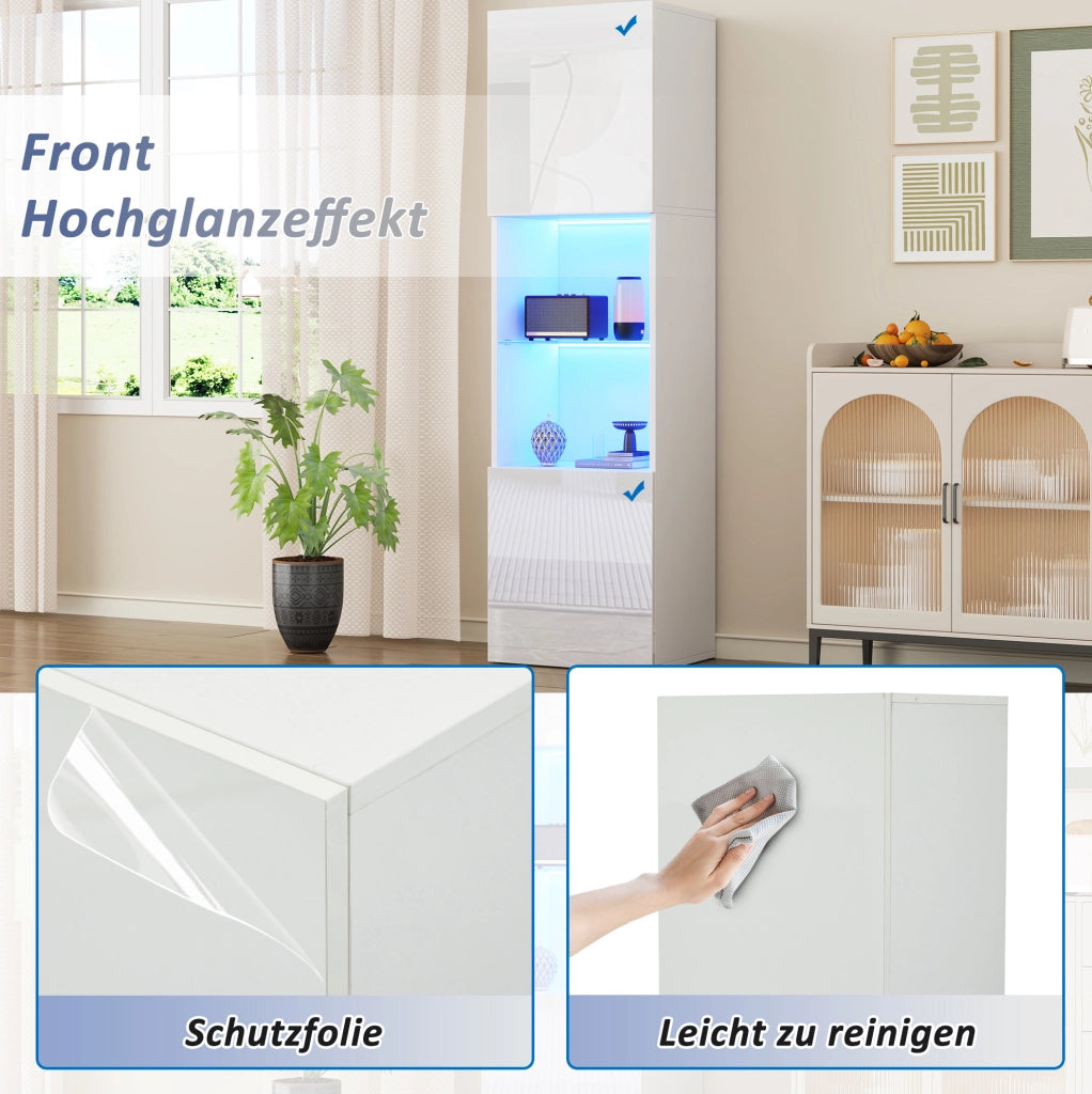 Vetrina alta bianca lucida con illuminazione LED